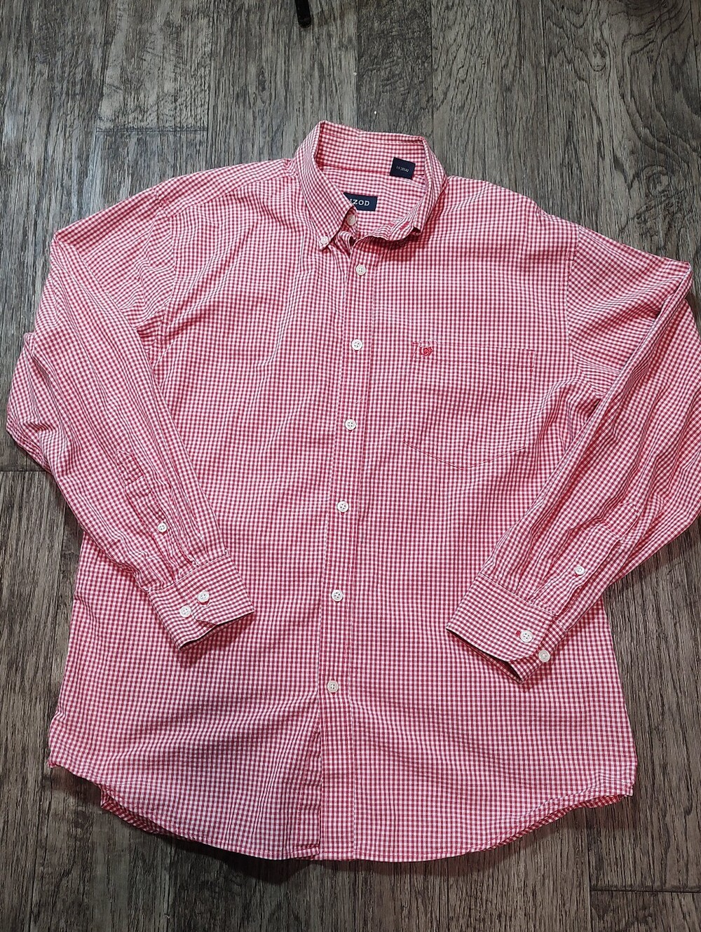 IZOD Red Check Long Sleeve Cotton Button Up Shirt Size M